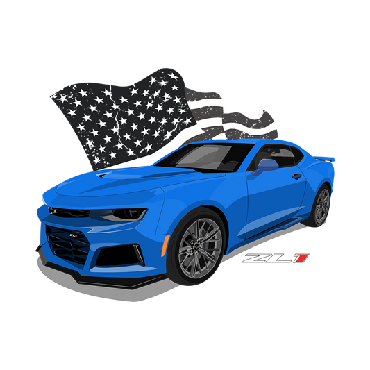 22 Blue Chevrolet Camaro Patriot ZL1 Coupe DTF Transfer