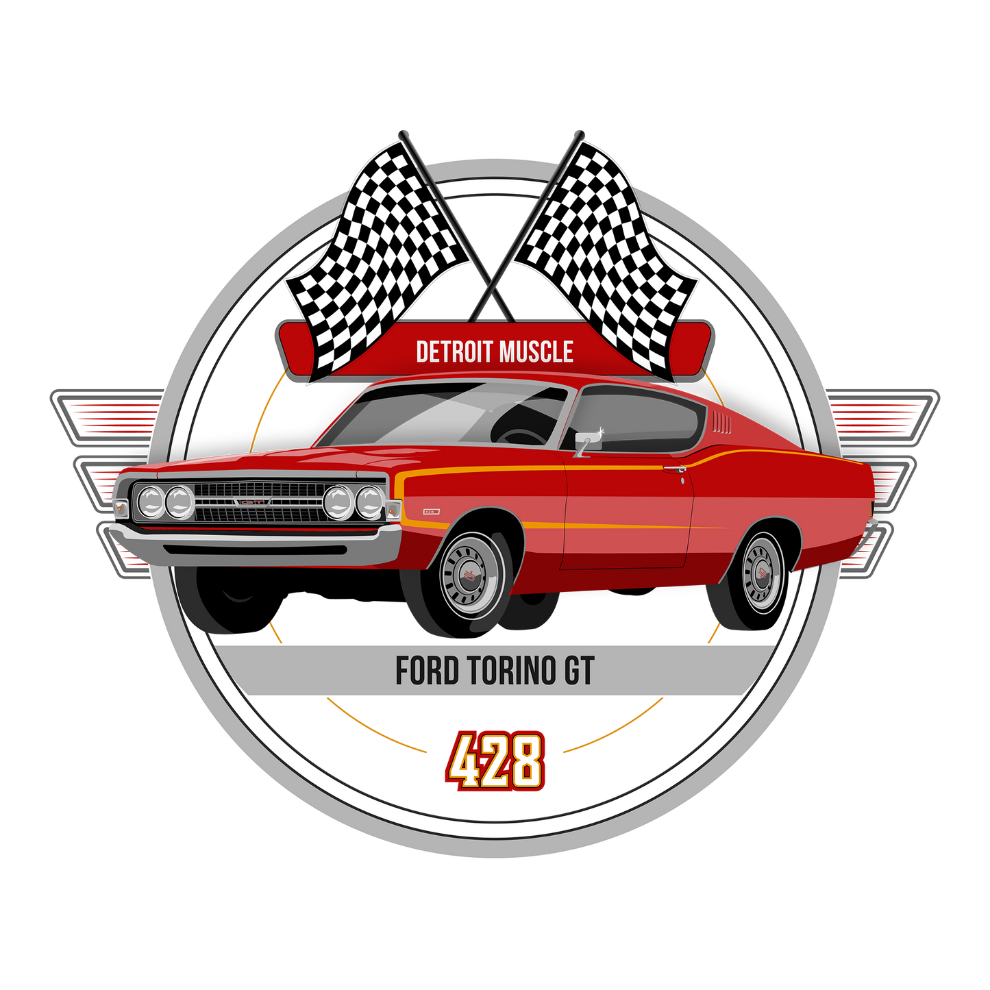 69 Red Ford Torino GT DTF Design