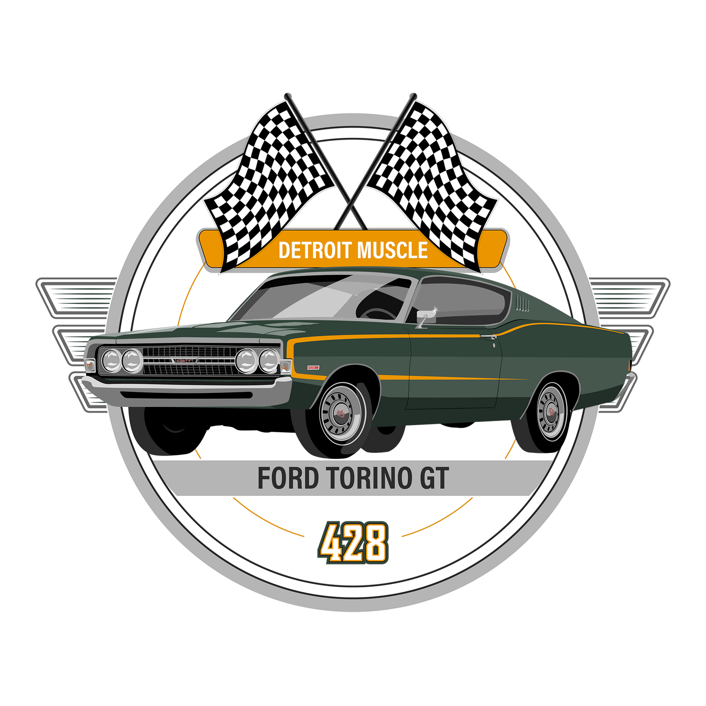 68 Green Ford Torino GT DTF Design