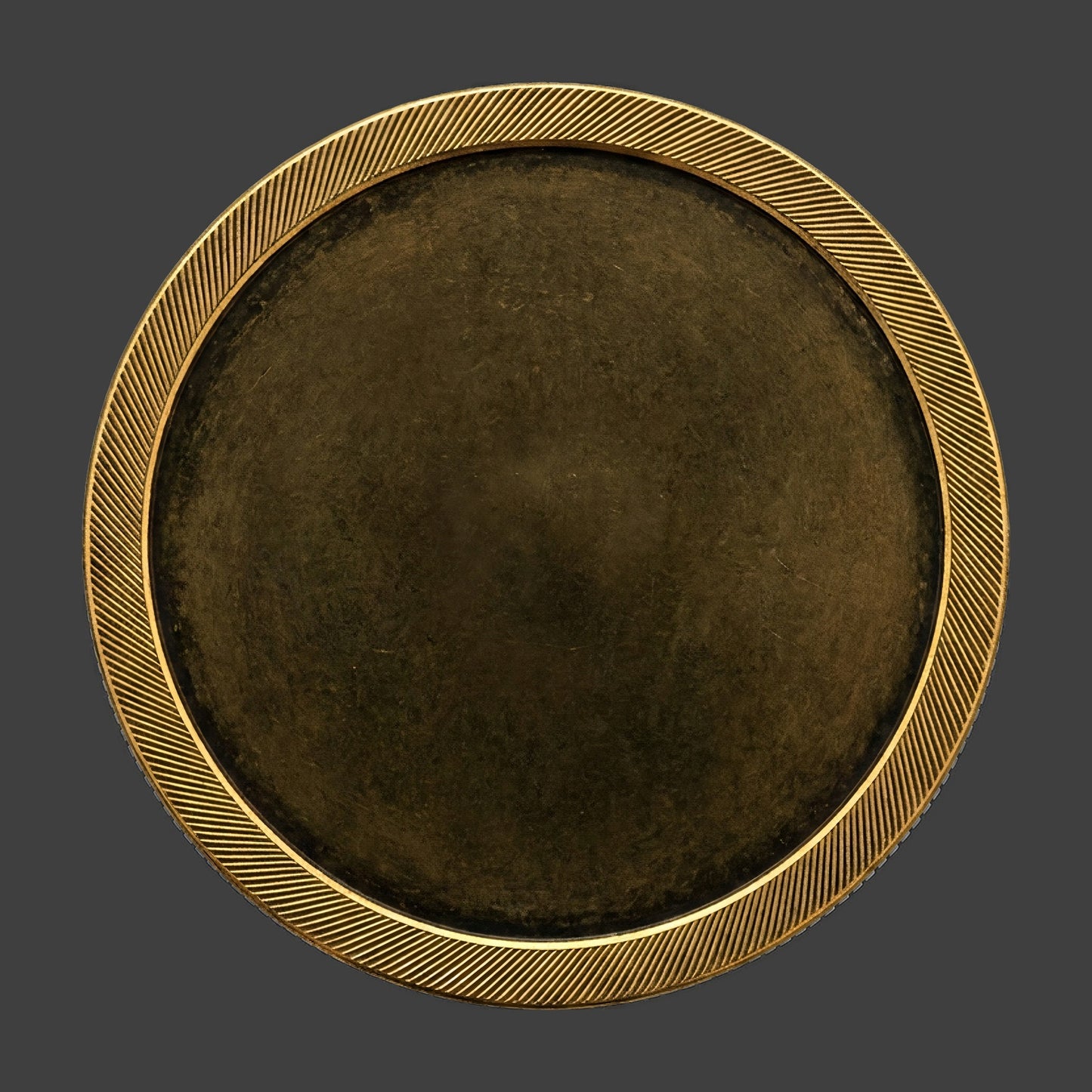 A gold with black patina oblique line edge blank coin