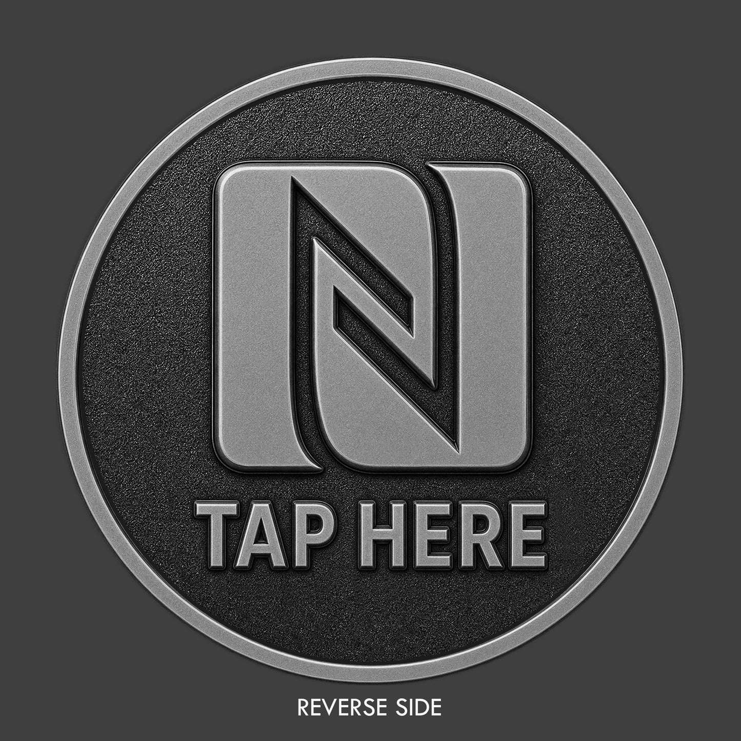 Reverse image of a pewter TapCoin with NFC logo