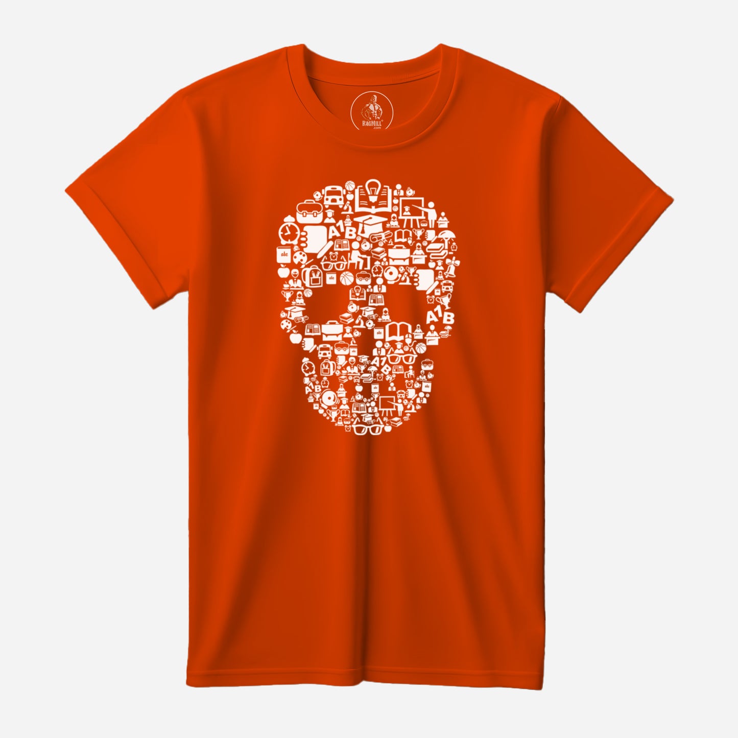 School Skull Safety Orange Port & Company T-Shirt