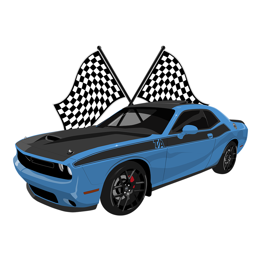 2023 Blue Dodge Challenger TA  Checkered Flag DTF Tee
