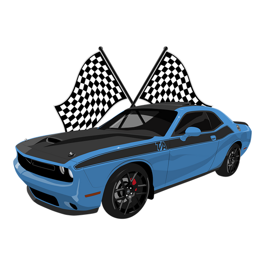 2023 Blue Dodge Challenger TA  Checkered Flag DTF Tee