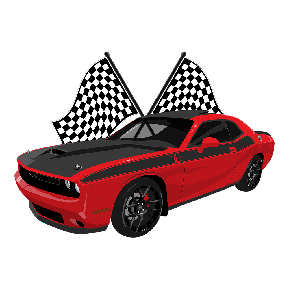 23 Red Dodge Challenger Checkered DTF Tee