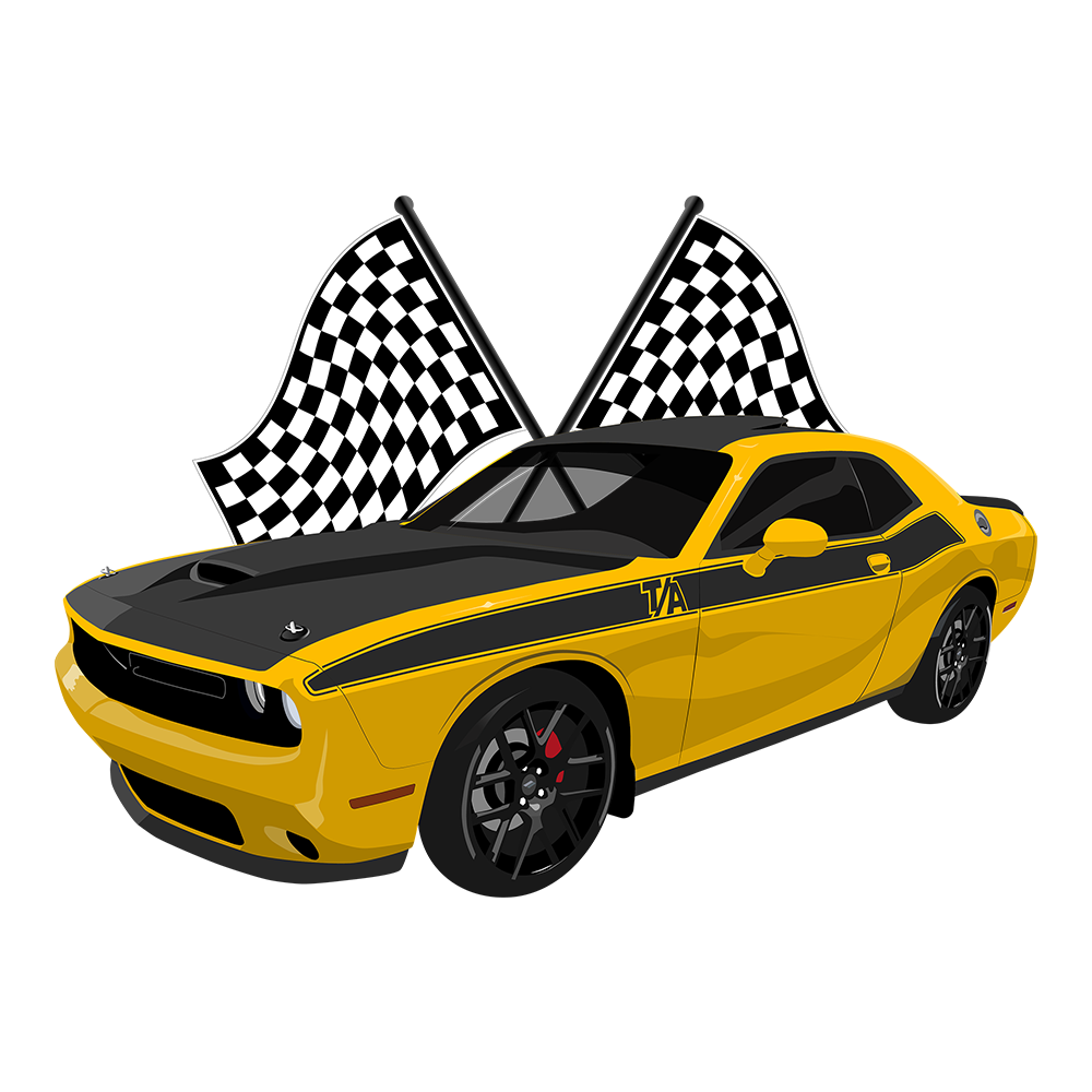 23 Yellow Dodge Challenger Checkered DTF Tee