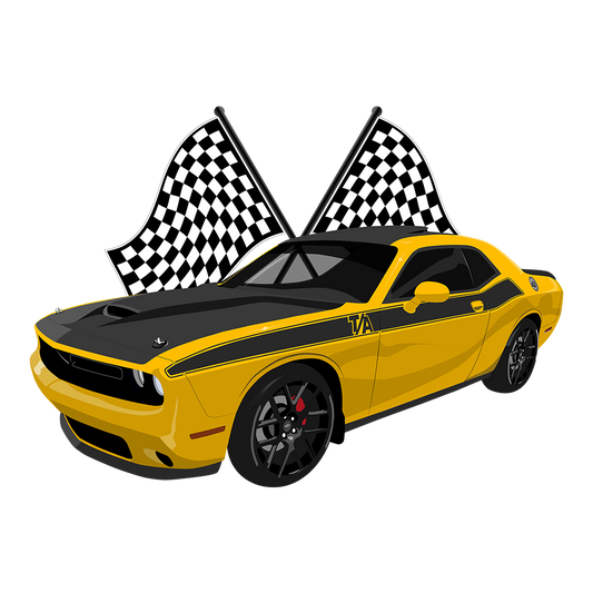23 Yellow Dodge Challenger Checkered DTF Tee