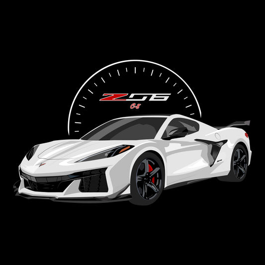 23 White Chevy Corvette Z06 Tachometer DTF Transfer