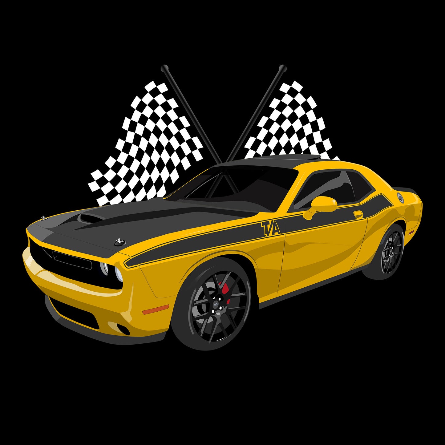 23 Yellow Dodge Challenger TA DTF Transfer