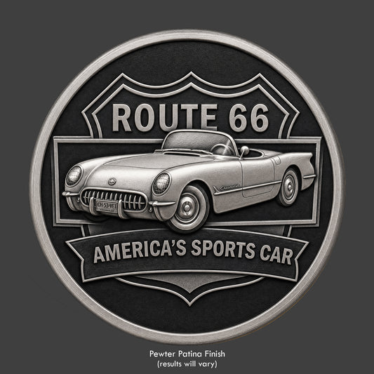 A '53 Chevy Corvette on a coin