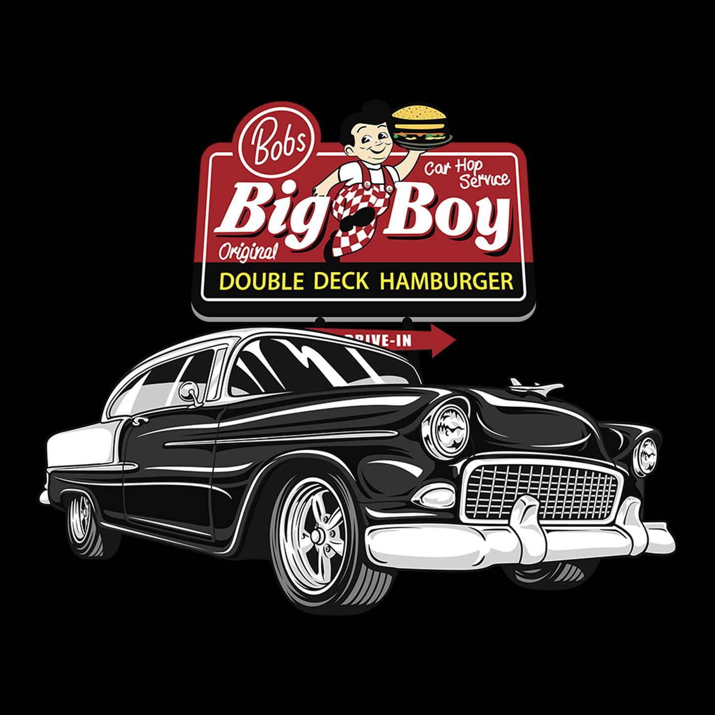 55 Black Chevy Bel Air Big Boy DTF Transfer