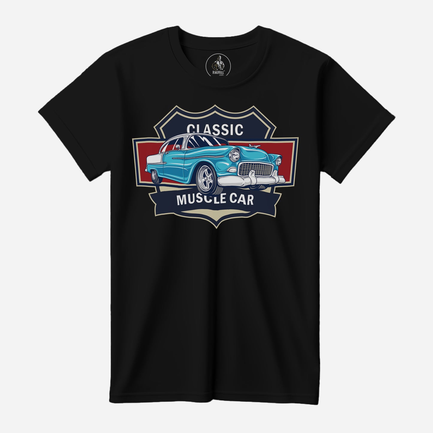 55 Blue Chevy Bel Air Black Port & Company T-Shirt