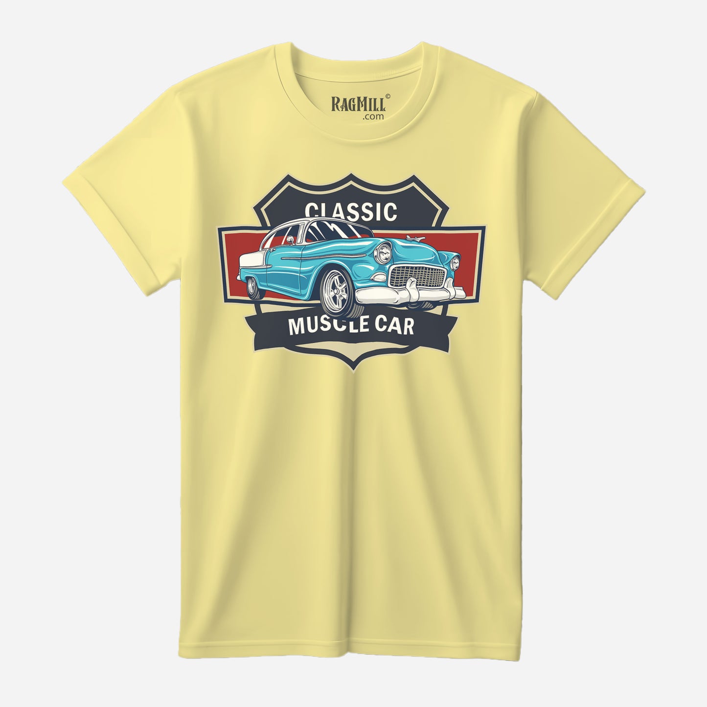 55 Blue Chevy Bel Air Yellow Port & Company T-Shirt