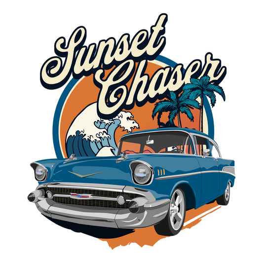 57 Blue Chevy Bel Air Sunset Chaser DTF Design