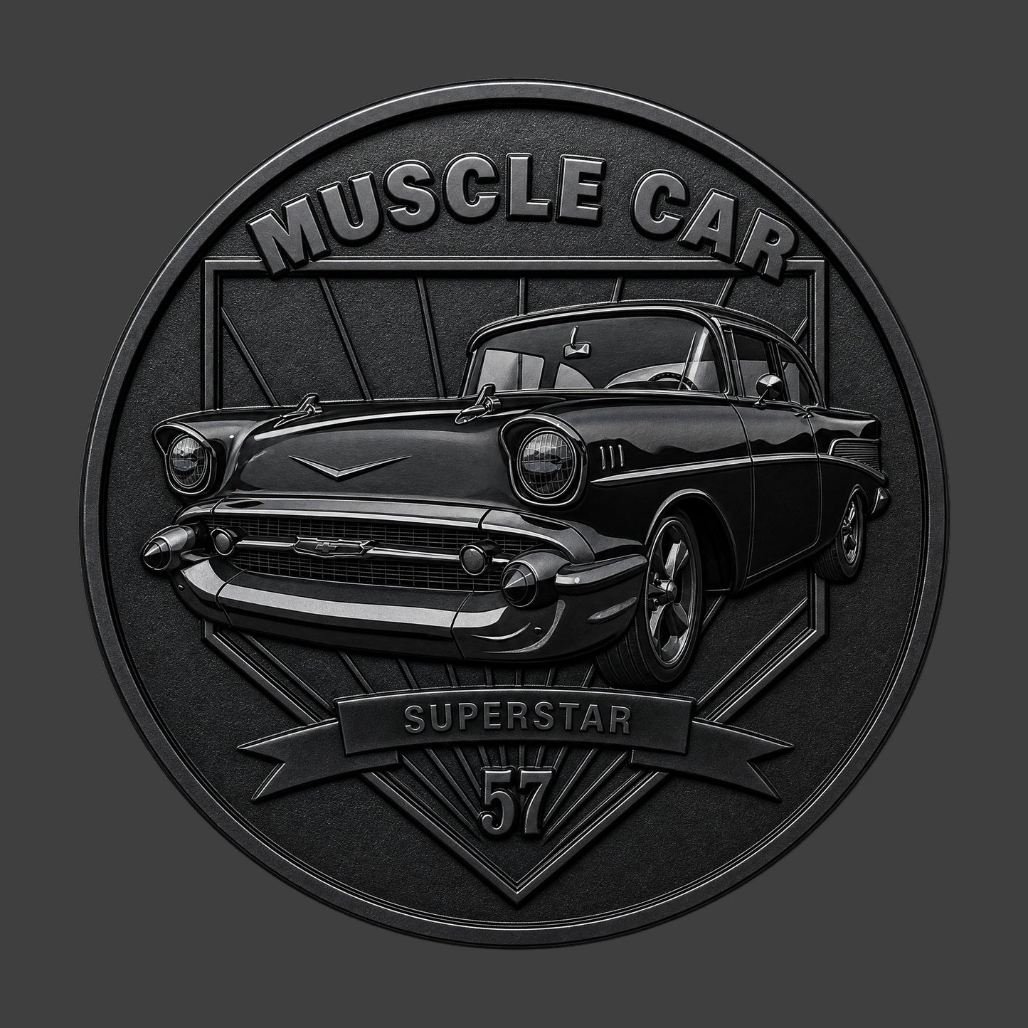 A black glossy 57 Chevy coin