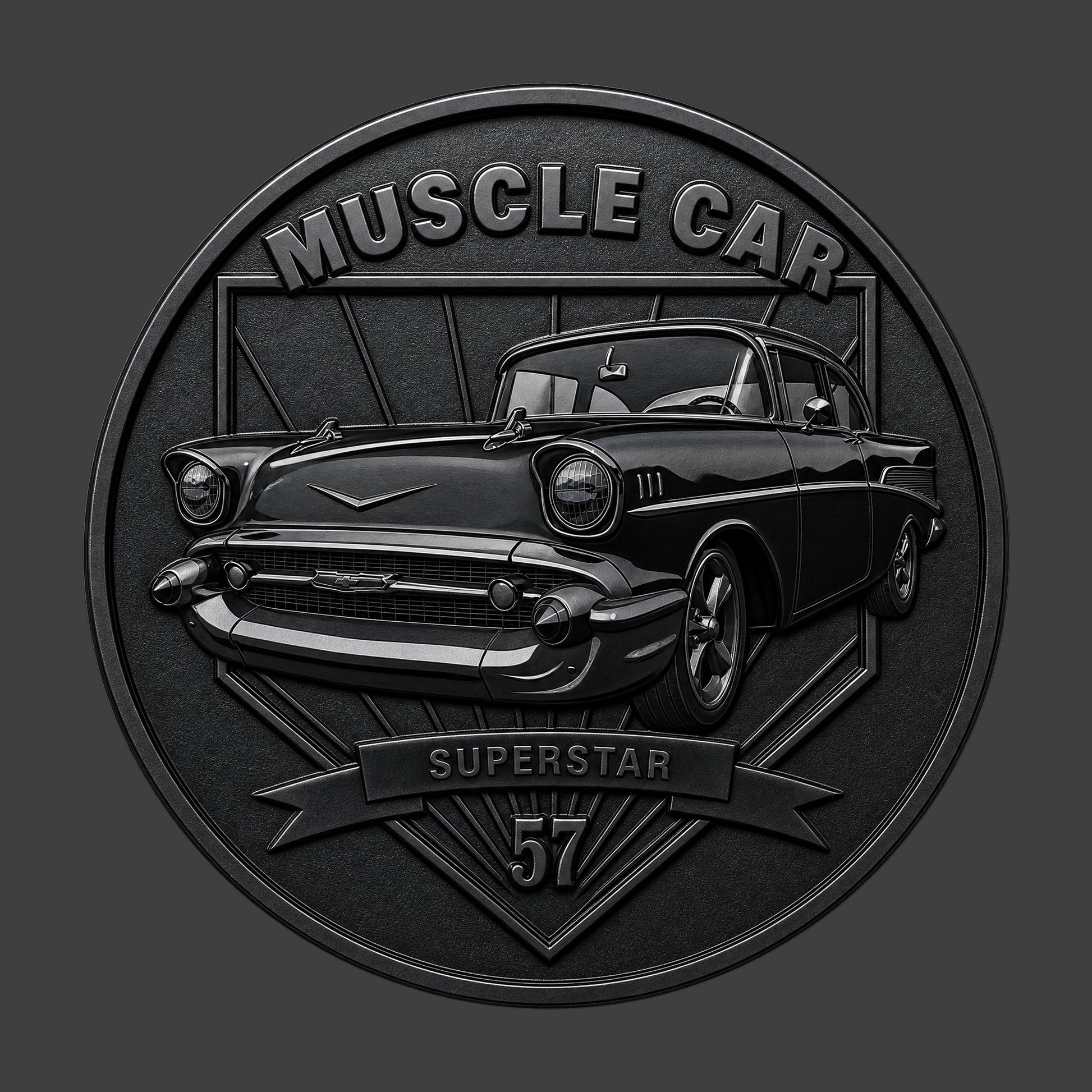 A black glossy 57 Chevy coin