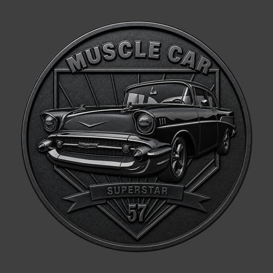 A black glossy 57 Chevy coin