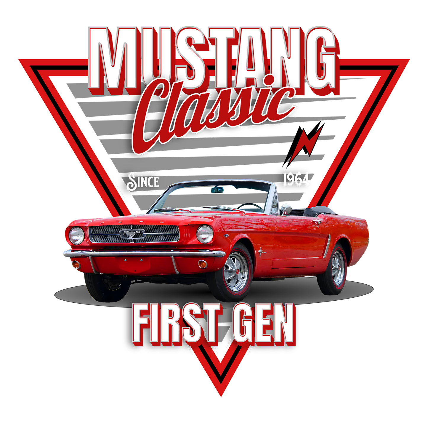 65 Red Mustang Convertible DTF Design