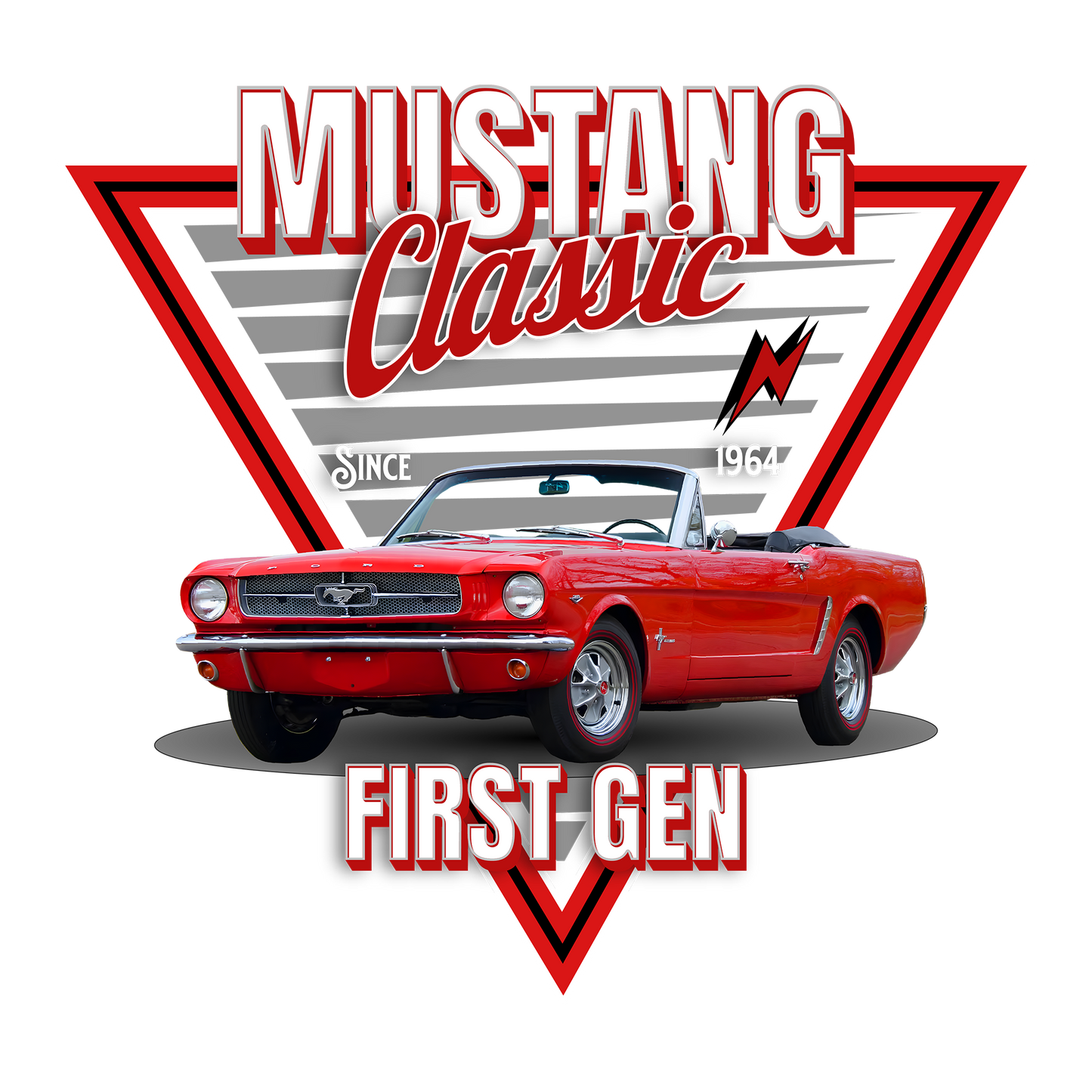 65 Red Mustang Convertible DTF Design