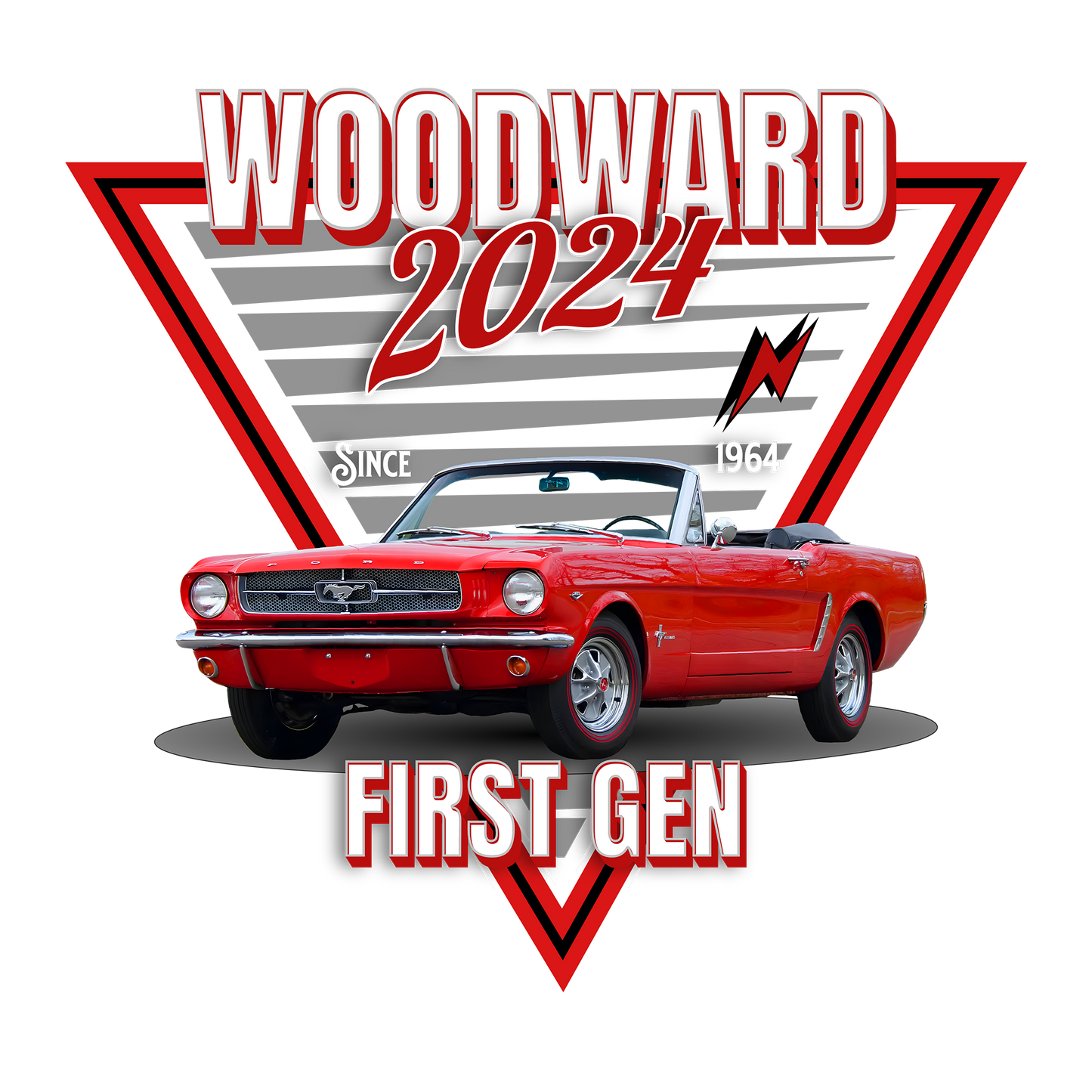 65 Red Ford Mustang Convertible Woodward DTF Design