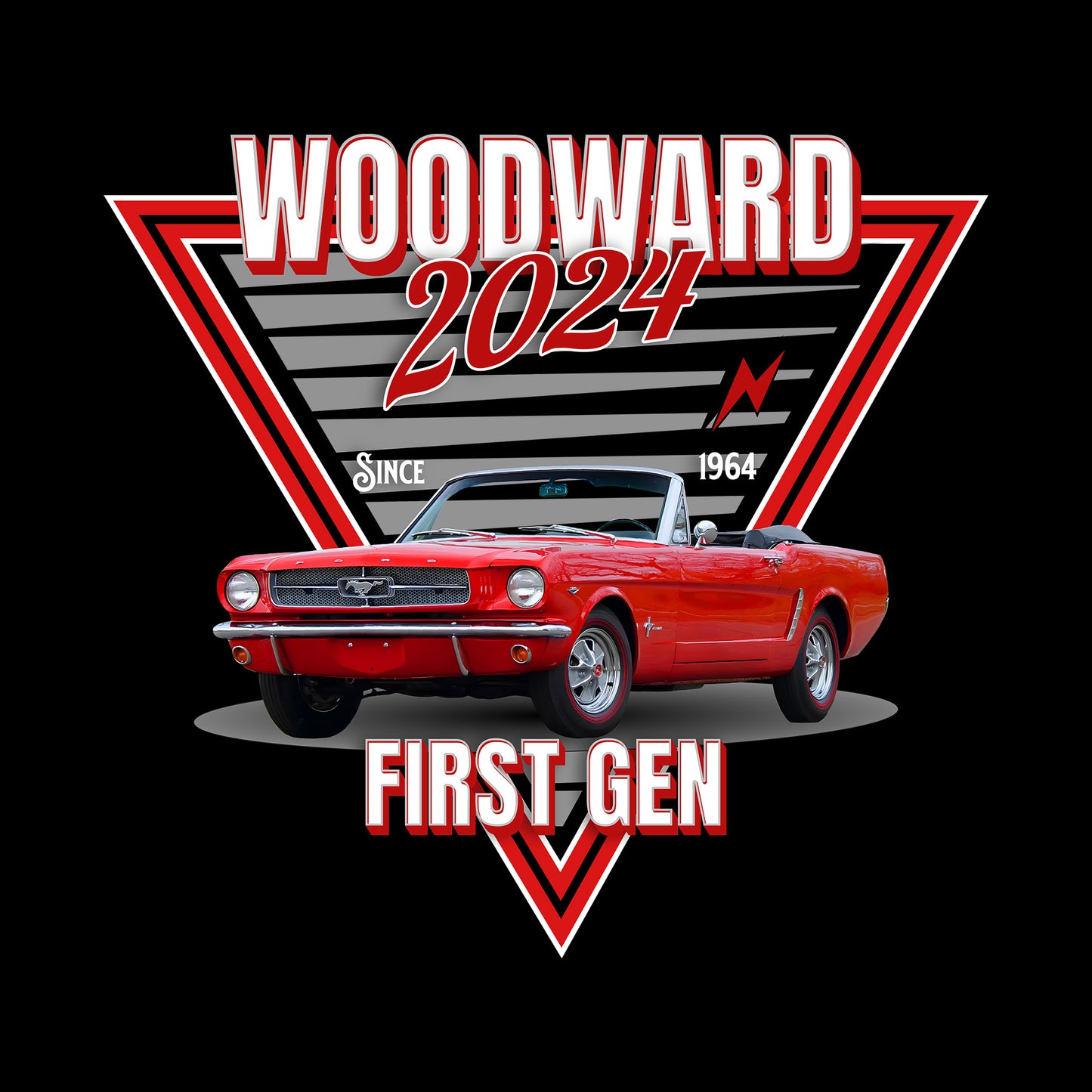 65 Red Ford Mustang Woodward DTF Transfer