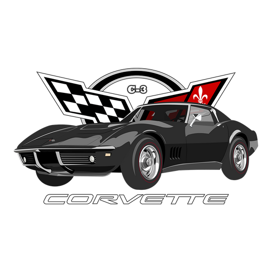 68 Black Chevy Corvette Logo DTF