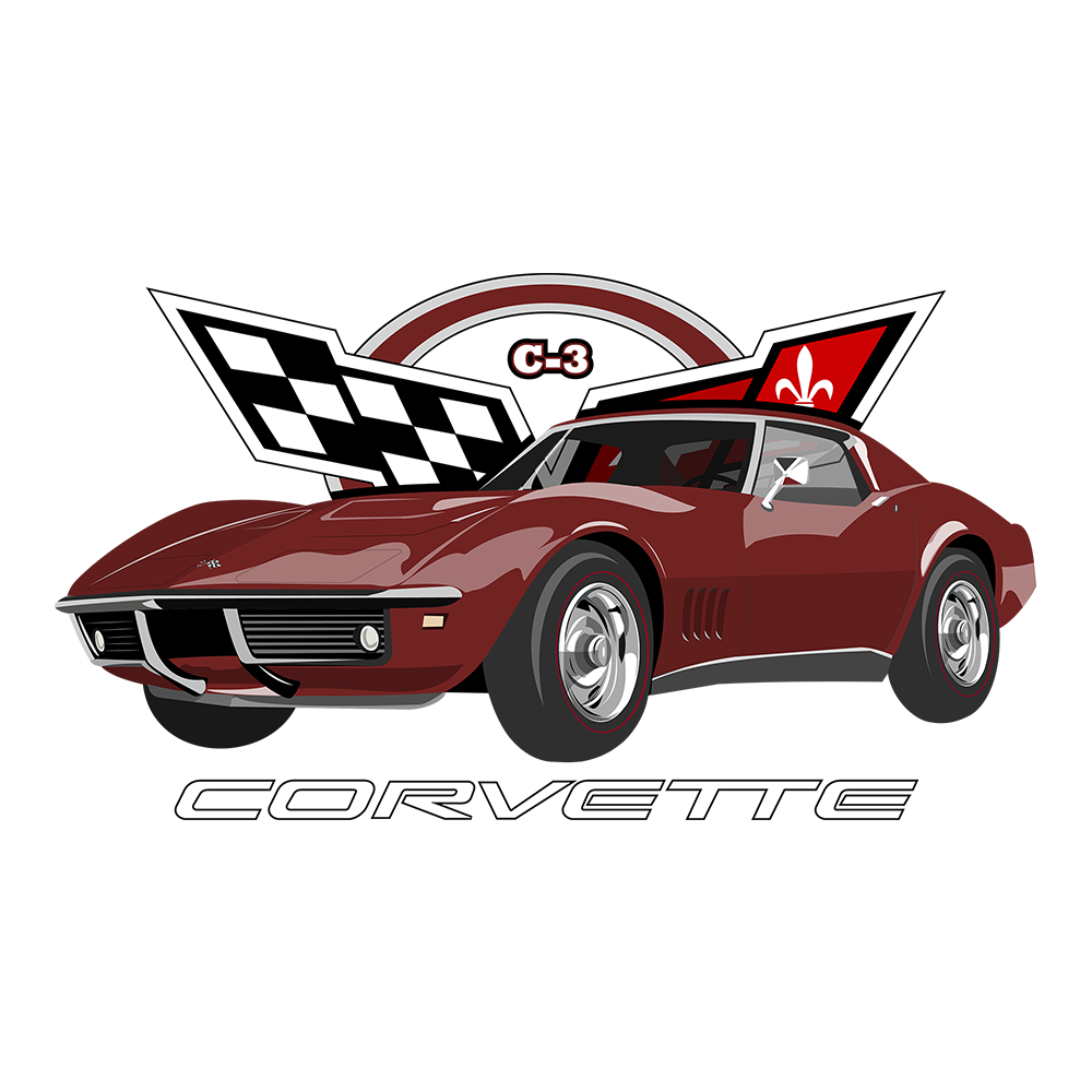 68 Maroon Chevy Corvette Logo DTF Tee