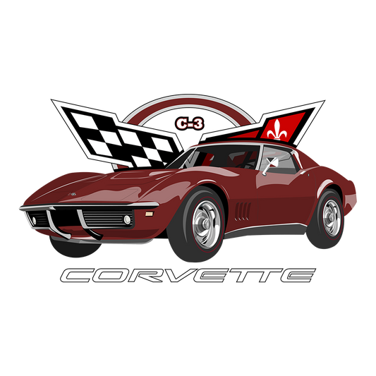 68 Maroon Chevy Corvette Logo DTF Tee