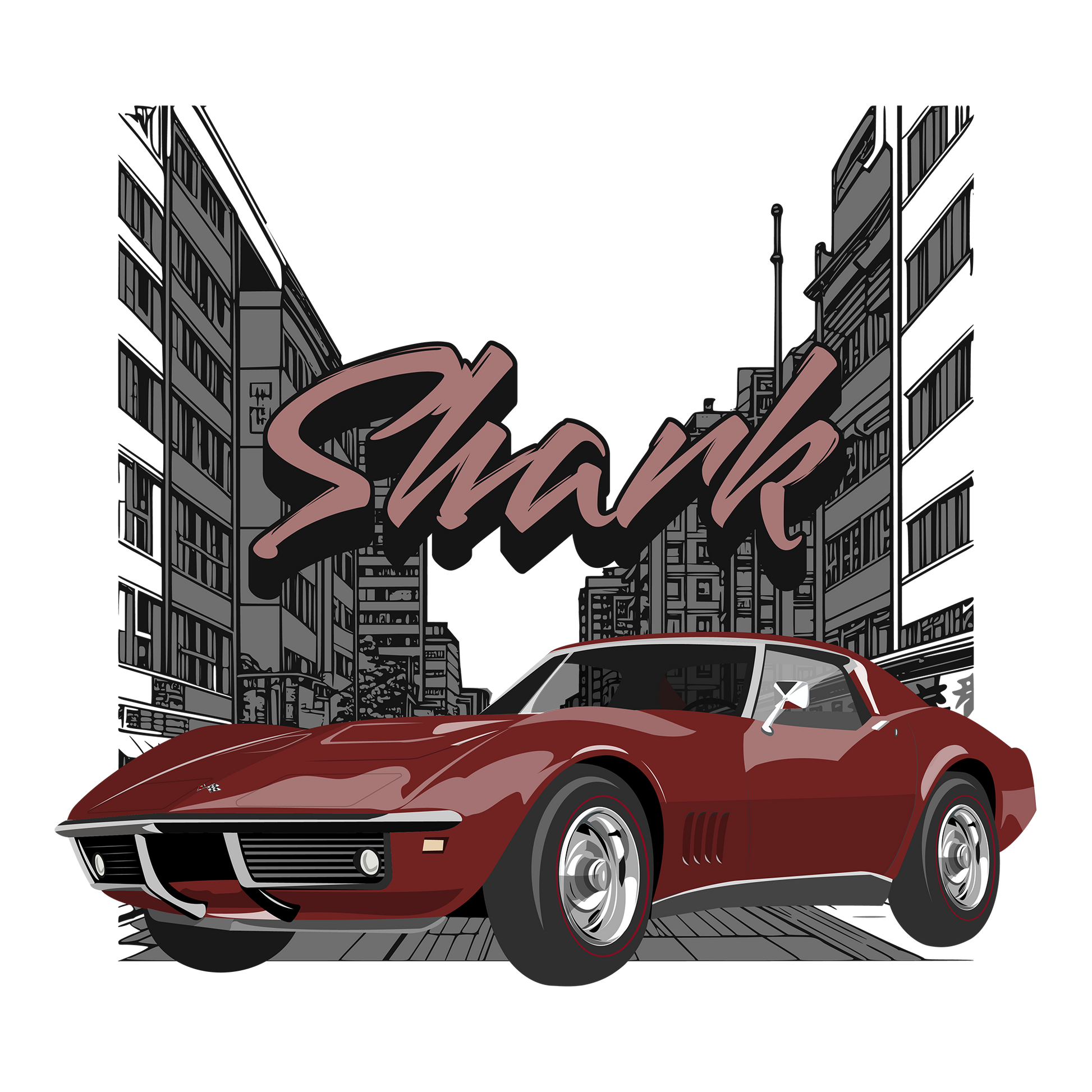 68 Maroon Corvette Shark DTF Design