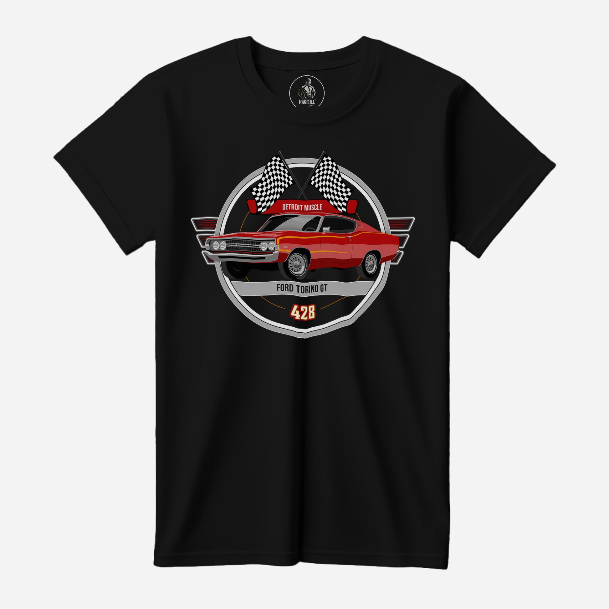 68 Red Ford Torino GT Black Bella+Canvas T-Shirt