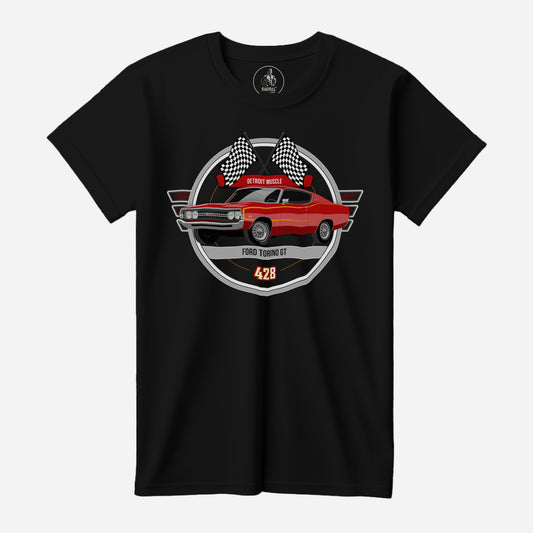 68 Red Ford Torino GT Black Bella+Canvas T-Shirt