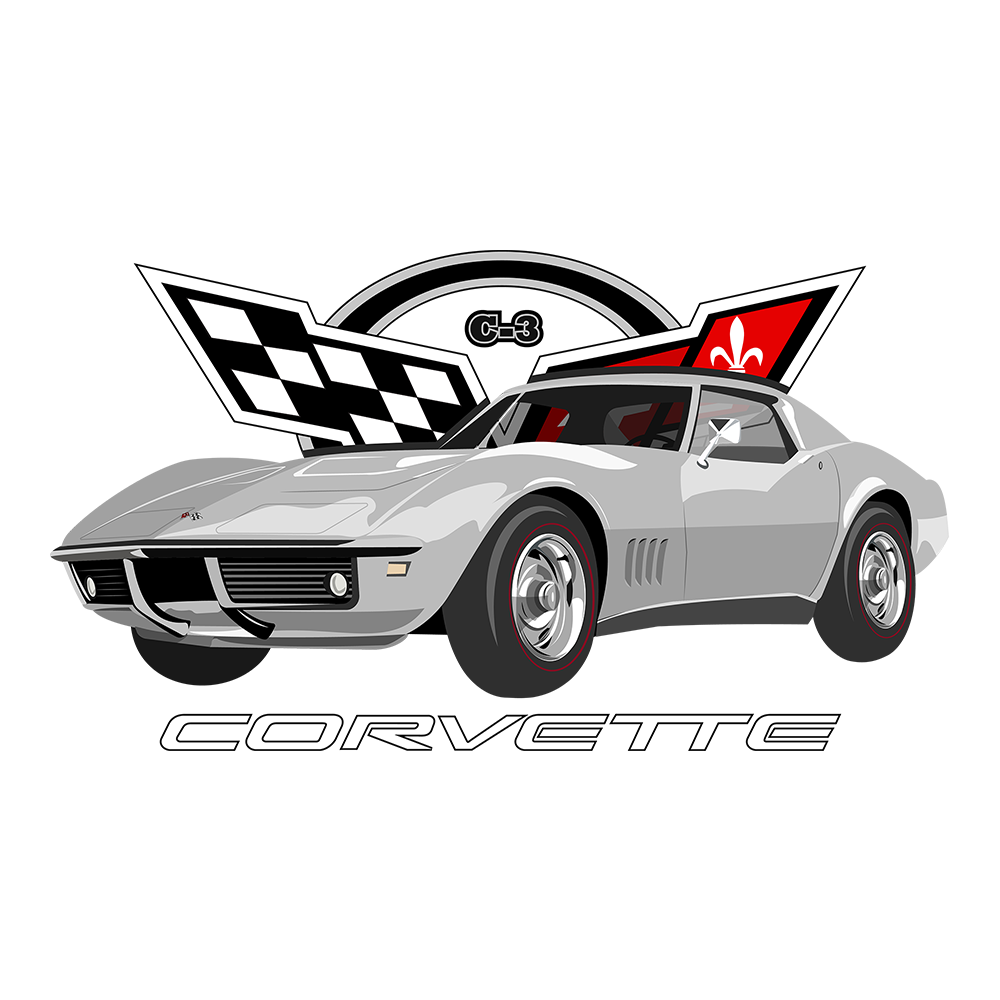 68 Silver Chevy Corvette Logo DTF Tee