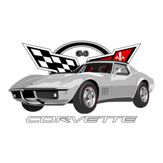 68 Silver Chevy Corvette Logo DTF Tee
