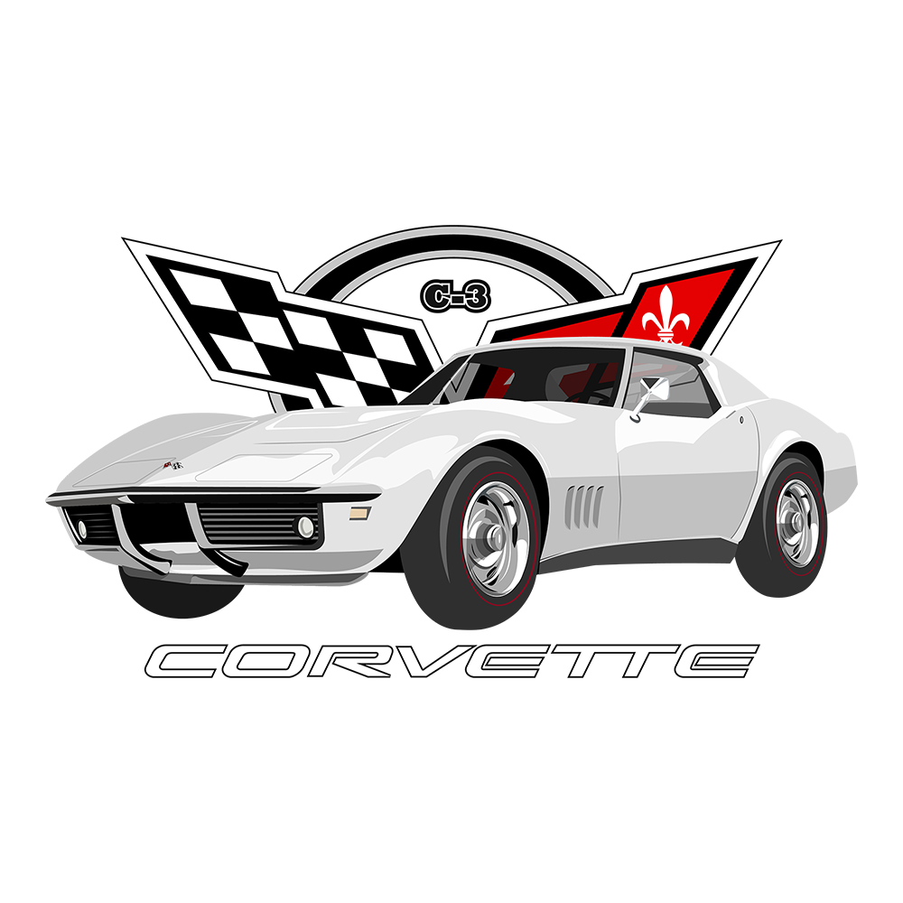 68 White Chevy Corvette Logo DTF Tee