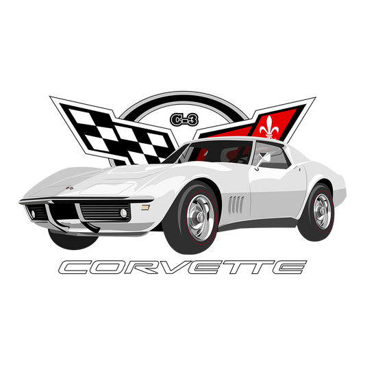 68 White Chevy Corvette Logo DTF Tee
