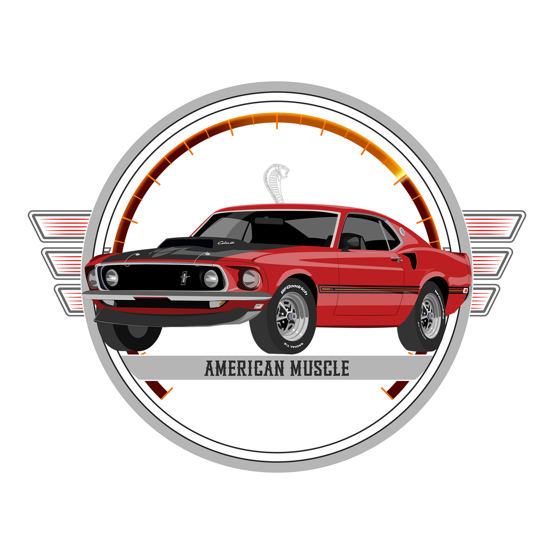 69 Red Ford Mustang Mach 1 DTF Design