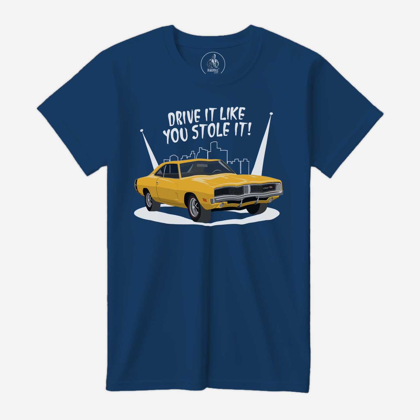 69 Yellow Dodge Charger Stolen Cool Blue Bella+Canvas T-Shirt