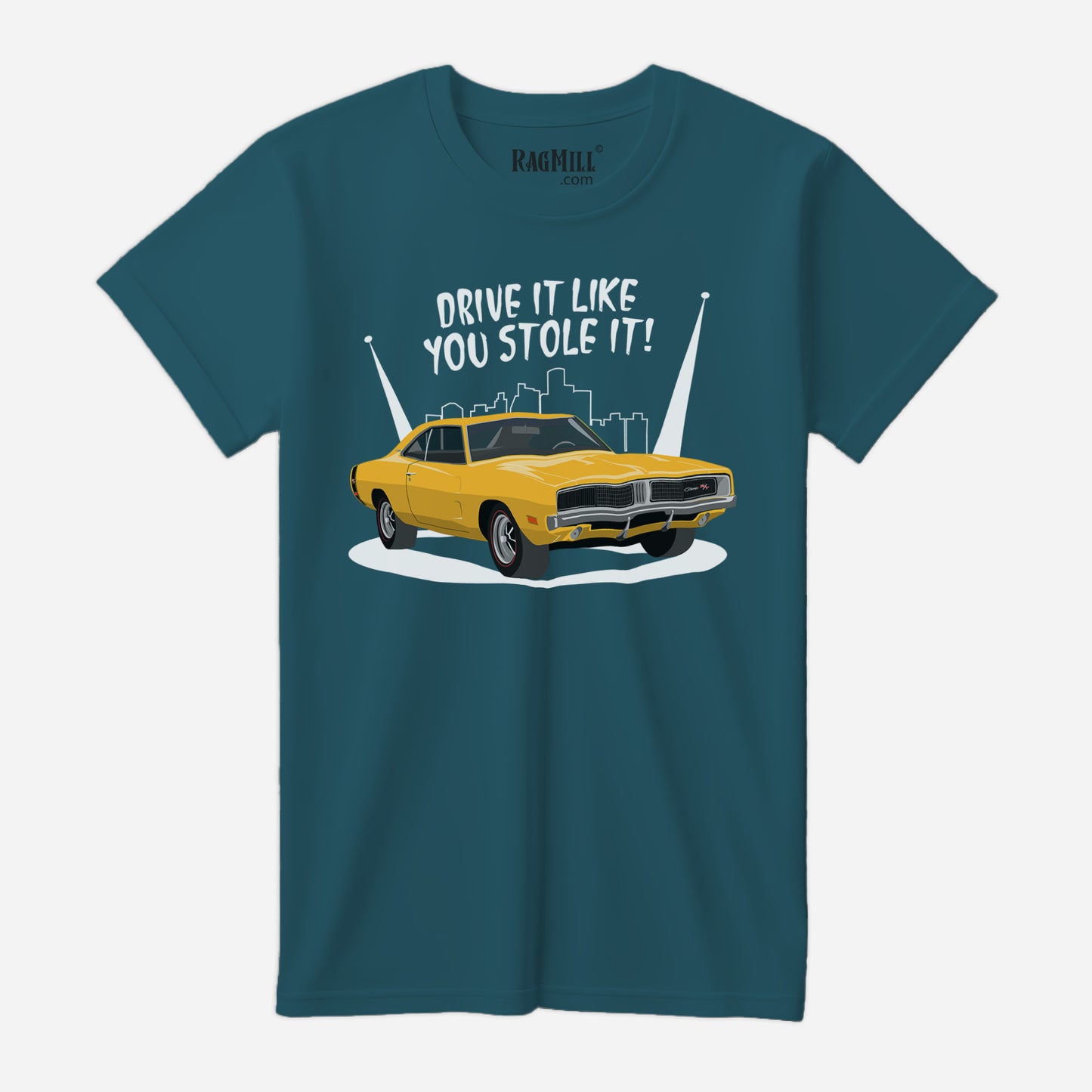 69 Yellow Dodge Charger Stolen Deep Teal Bella+Canvas T-Shirt