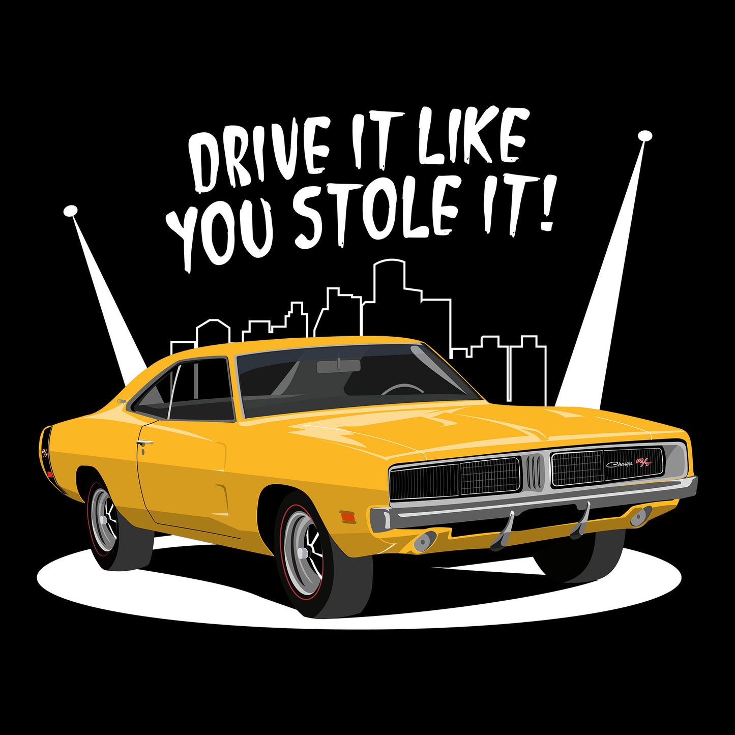 69 Yellow Dodge Charger RT DTF Transfer