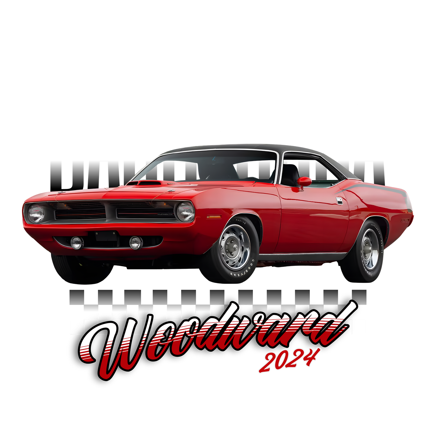 70 Red Plymouth Barracuda Woodward DTF Design