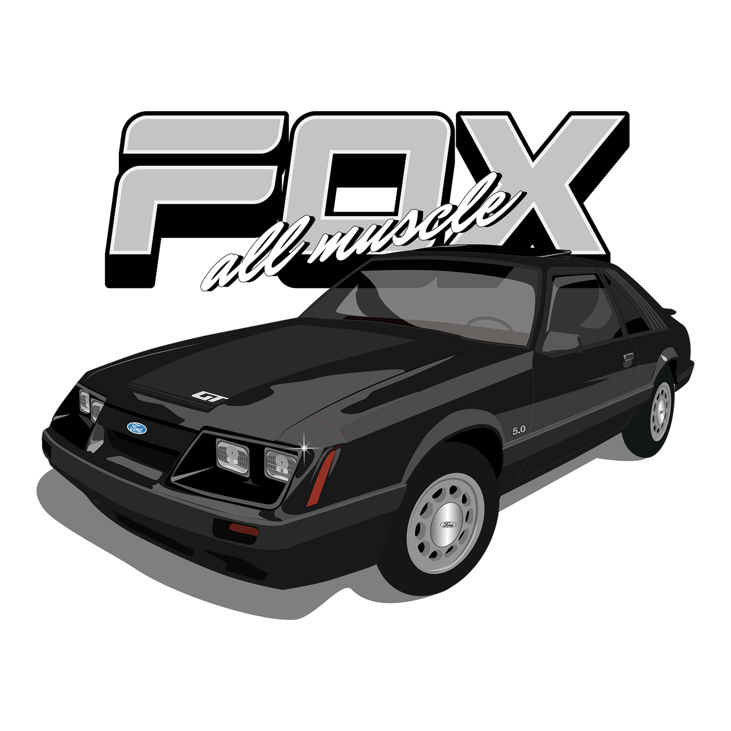 84 Black Ford GT Mustang DTF Design