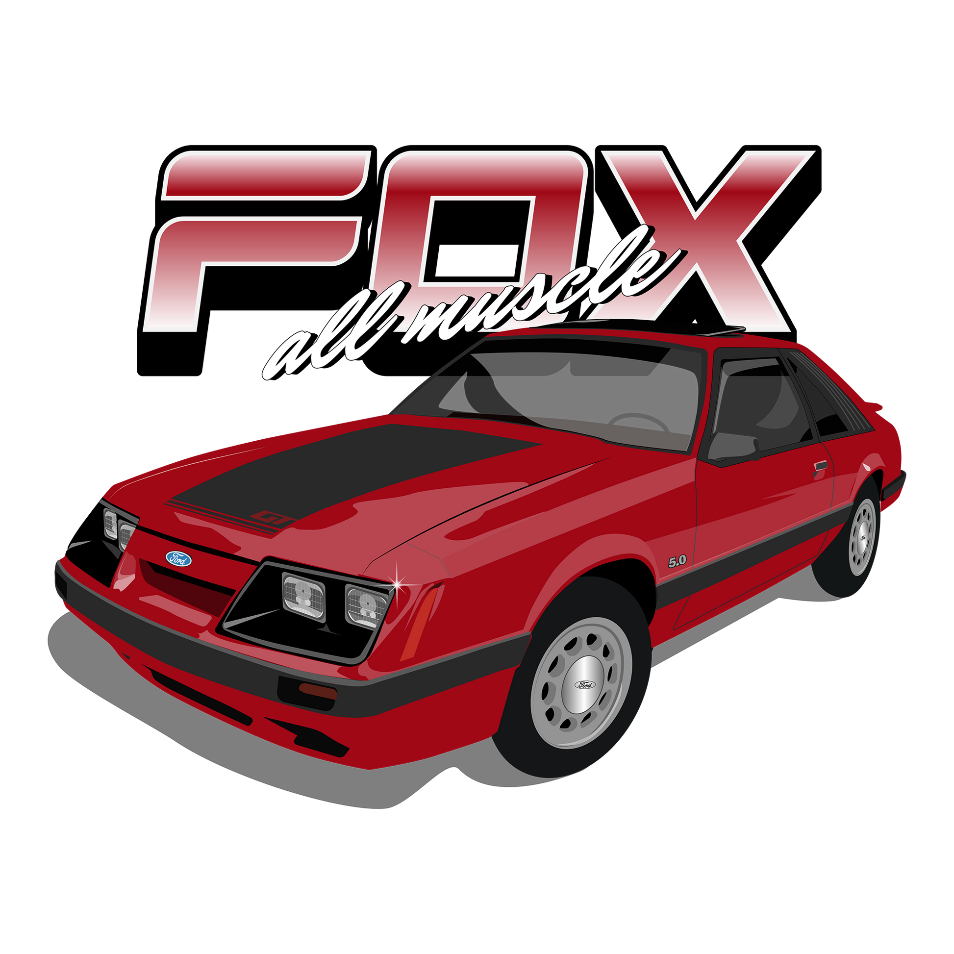 84 Red Ford GT Mustang DTF Design