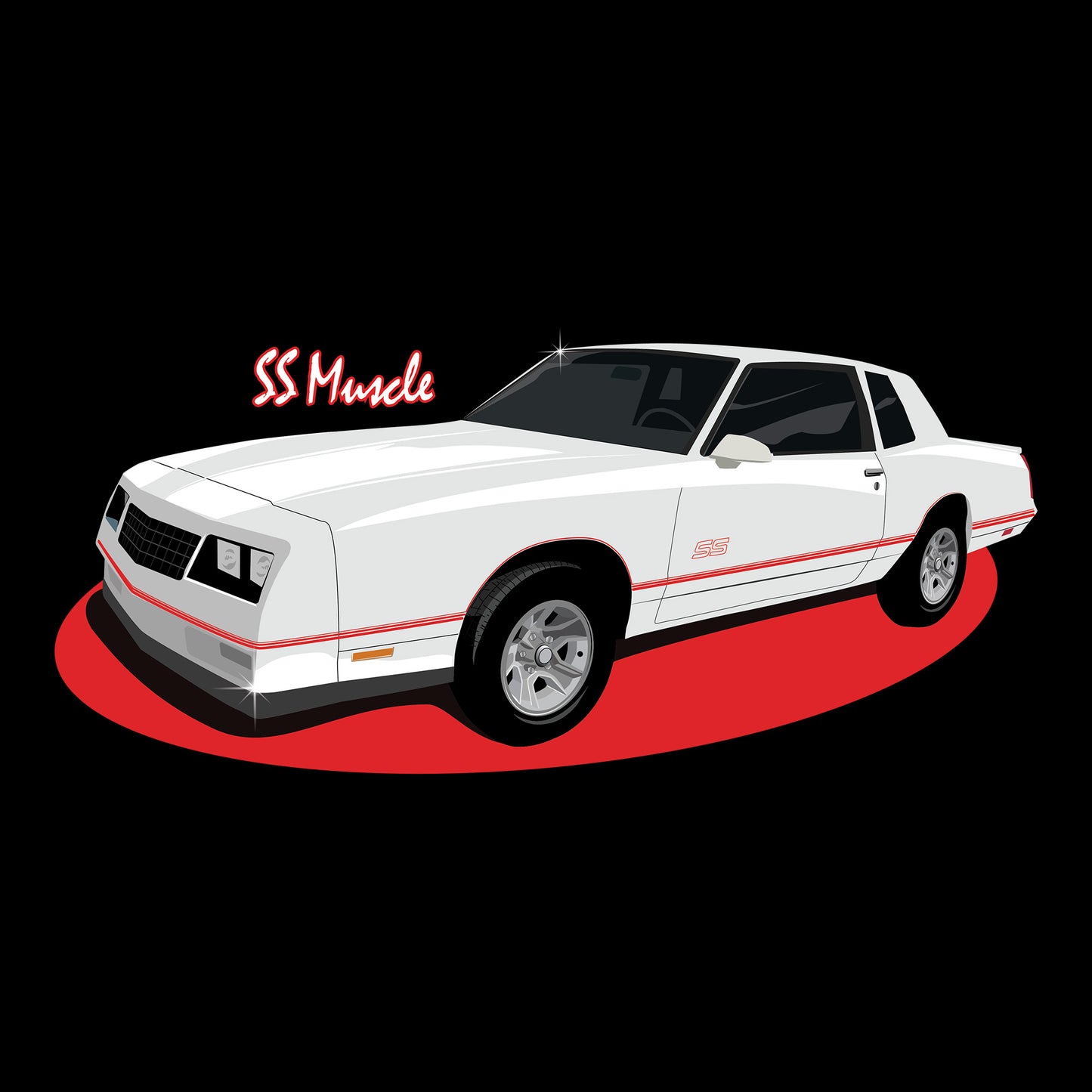 87 White Chevy Monte Carlo SS DTF Transfer