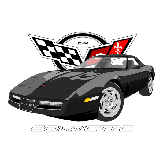 90 Black Chevy Corvette Coupe Logo DTF Tee