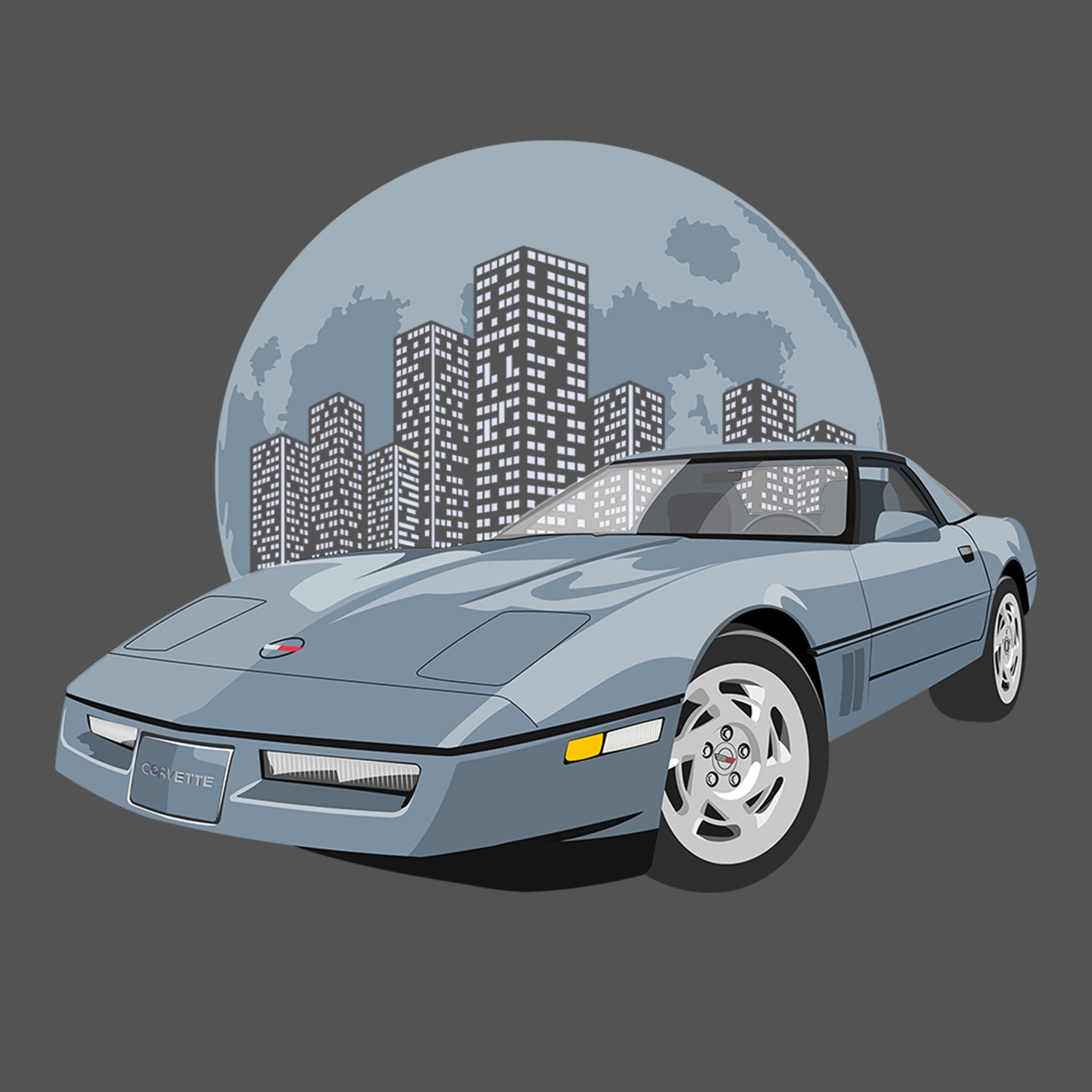 90 Steel Blue Chevy Corvette Coupe DTF Transfer