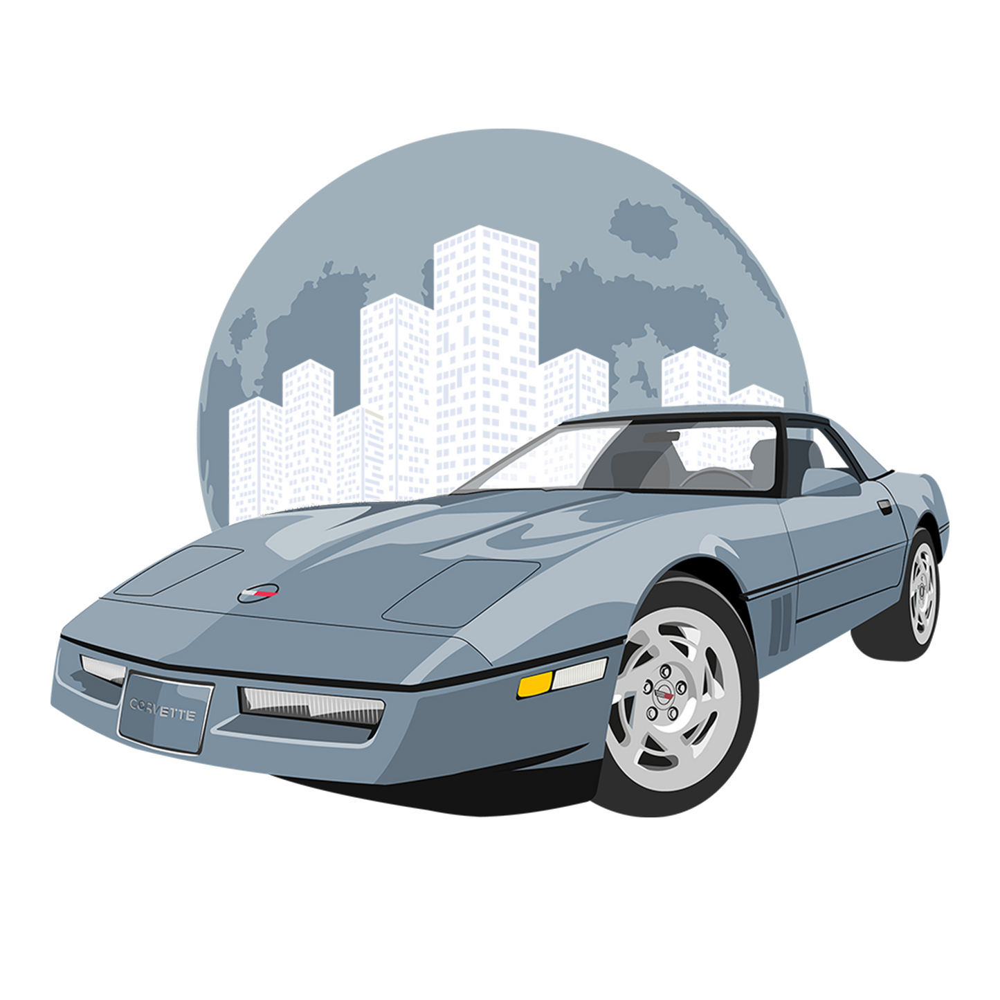 90 Steel Blue Chevy Corvette Coupe Skyline DTF Design