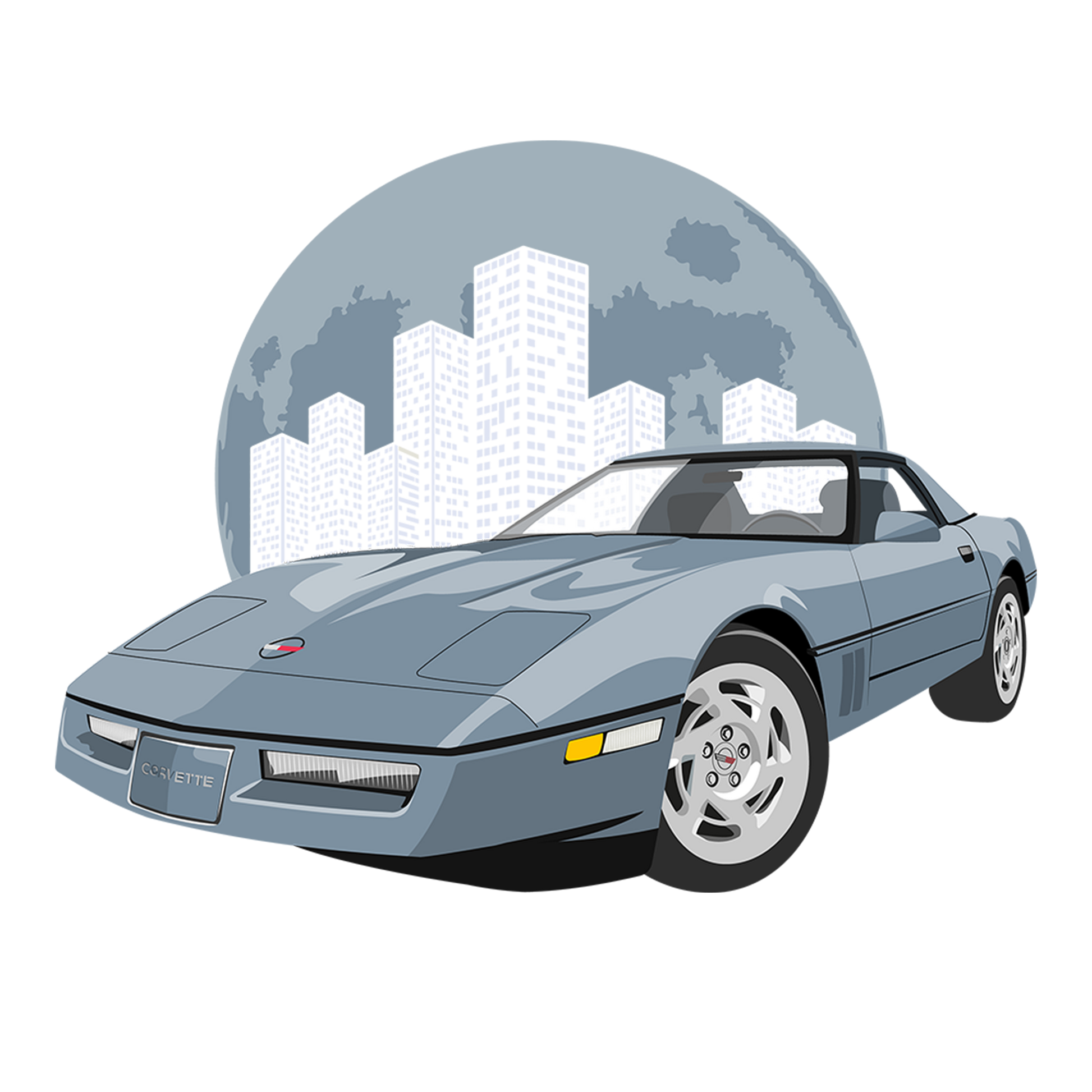 90 Steel Blue Chevy Corvette Coupe Skyline DTF Design