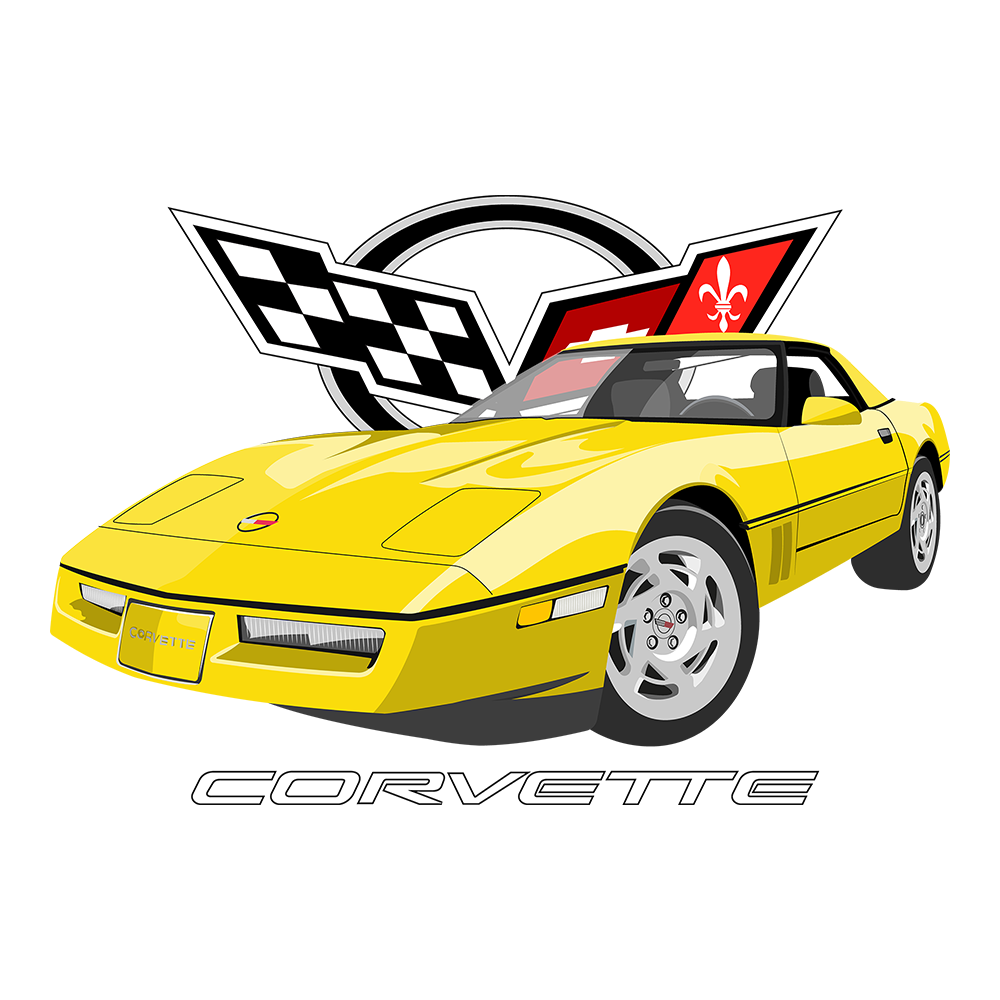 90 Yellow Chevy Corvette Coupe Logo DTF Tee