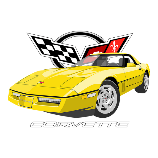 90 Yellow Chevy Corvette Coupe Logo DTF Tee