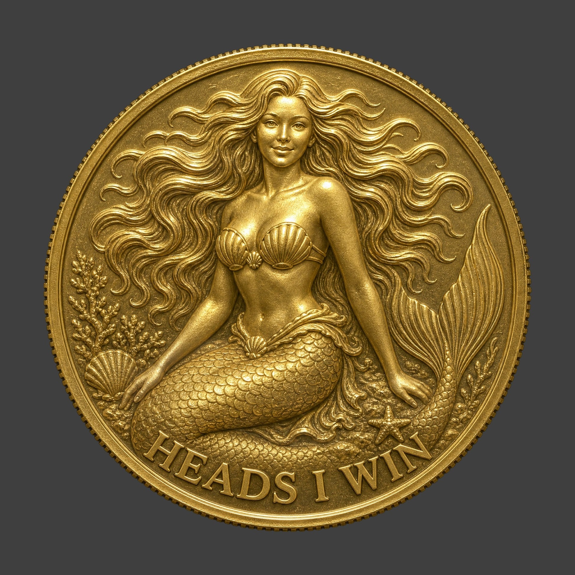 A beautiful mermaid heads or tails gold coin